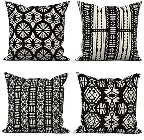 ASDCXZ Örngott boho 45 x 45 cm, set om 4, boho regel geometriskt mönster, svart vit soffa, dekorativa kuddar, örngott, tvättbar polyester, lin, textil, stoppning, örngott, örngott