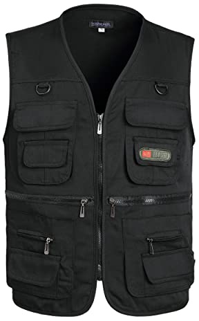 LISUHEPEAL Men's Fishing Vest Summer Outdoor Work Safari Travel Photo Vests with Multi Pockets (S18-Black, M)