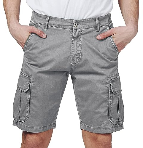 RE&X Jeans Pantaloni Corti Uomo Cargo Slim Fit Casual Denim (Gray, 46 Corto)