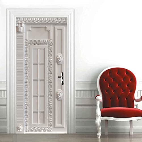 3D Türaufkleber Weiße Gravurkunst 90 X 210 Cm Türtapete Selbstklebend Türposter - Fototapete Türfolie Poster Tapete Meer Aufkleber Diy Selbstklebende Wandbild Pvc Wasserdichte Tapete