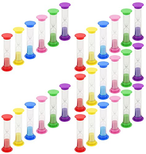 KEILEOHO 30 PCS 3 Minutes Small Sand Timer, 6 Color MIni Countdown Sandglass Timer, Plastic Hourglass Timer for Gift Decoration,Blue, Pink, Green, Red, purple, Yellow