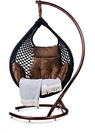 Nimaxes XXL Premium Hängesessel Munich Set schwarz – Hängeschaukel/Hängestuhl Inkl. Kissen, Hängestuhl Korb, Abdeckung, handgefertigten Halstuch