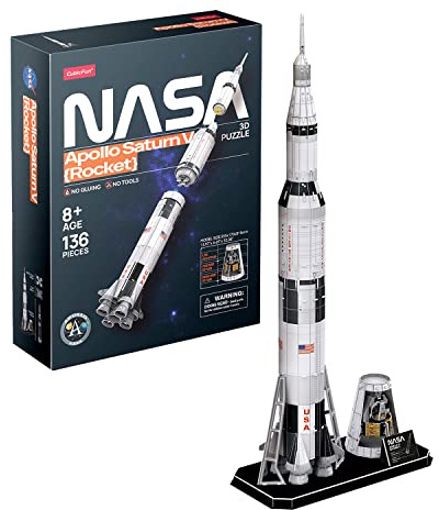Nasa - Puzzle 3d Apollo Saturn V Rocket | Puzzle 3d Bambini 8 Anni e Adulti | Modellismo Da Costruire Adulti | 136 Pezzi | Regalo Bambino 8 Anni