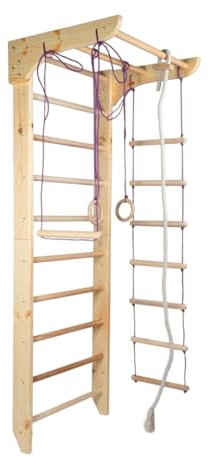 Irelle Sprossenwand mit Zubehör Kinder 2-220 oder 240 cm, Sprossenwand für Kinder und Erwachsene, Kletterwand aus Holz fur Kinderzimmer, Kletterturm Indoor, Klettergerüst, Turngeräte, Turnwand (240)