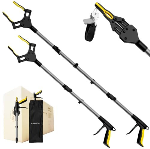 2 Stück 91 cm Und 81 cm Faltbare Greifzange für Senioren, Upgrade Breiter Kiefer mit 360° Drehbarer Kopf & 2 Aufbewahrungsbeutel, Robuste Greifer mit Magnet-Greifarm für Müllabfuhr, Armverlängerung