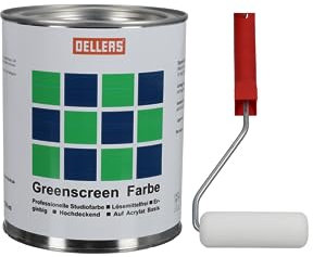 OELLERS Greenscreen Farbe, 1 Liter, Chroma Grün, professionelle Studio- &Wandfarbe - Perfekt für Studioaufnahmen, Videoproduktionen und Fotosessions. Inkl. Farbroller