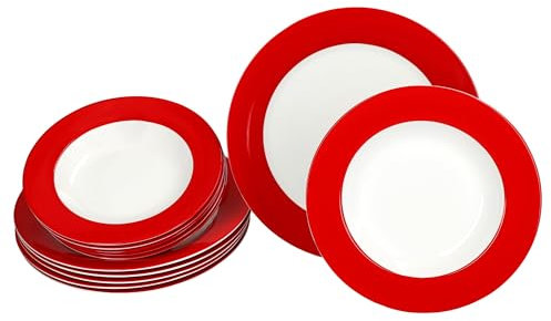 MamboCat Servizio da Tavola in Porcellana Colorata per 6 Persone - 12 Pezzi: 6 Piatti Fondi e 6 Piani per Colazione, Pranzo e Pane