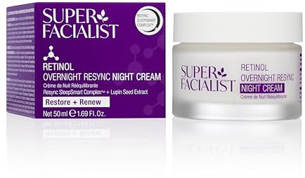 Super Facialist Retinol Overnight Resync Night Cream 50ml – Anti-Ageing Night Moisturiser with Hydrating Complex for Smoother Skin, Targets Fine Lines & Wrinkles, Vegan, All Skin Types