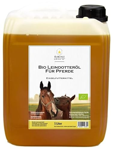 Leindotteröl für Pferde 5 Liter, stets frisch aus 1. Kaltpressung, naturbelassen, mit Öko-Strom in Niedersachsen hergestellt, reich an Vitamin E, ideal für den Fellwechsel