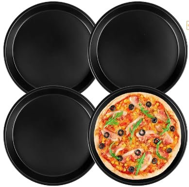 Bandeja redonda para pizza, 20 cm de diámetro, molde para quiche, 4 unidades, acero inoxidable, redondo, para pizza, bandeja antiadherente, juego para pizza, pasteles