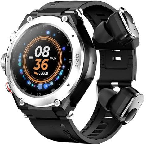 findtime Montre Connectée Homme avec Ecouteurs intégré Bluetooth sans Fil Casque Intégré Montre TWS Montre Sport Homme Smartwatch Appel IP67 Etanche Montre Intelligente Waterproof Ronde