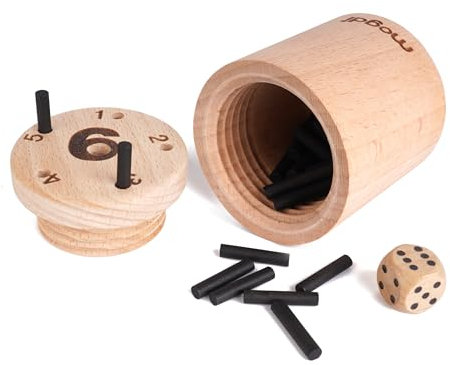 Premium Vollholz 6 gewinnt Super Six Big mini Reise Spiel Gesellschaftsspiel Brettspiel Mitbring Geschenk Würfelspiel 2-6 Spieler, Kinder leichtes Dübel Stäbchen Spiel - Massive Holz Ausführung