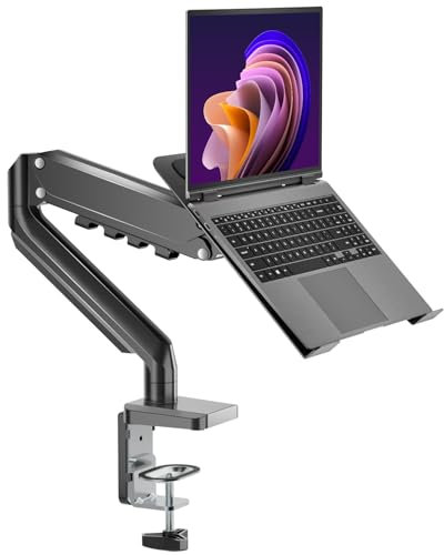 HIPPOFLEX Soporte de escritorio para portátil con brazo de resorte de gas, soporte 2 en 1 para monitor de laptop de 12 a 17 pulgadas y pantalla de computadora de 13 a 32, soporta 3.3-17.6 libras, con