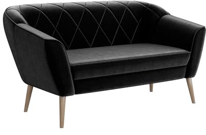 MEBLINI Mini Sofa 2-Sitzer für Wohnzimmer - Mini Lounge für Zwei Personen - Küchensofa - Sofa Klein - Gisela - 2 - Schwarz Samt