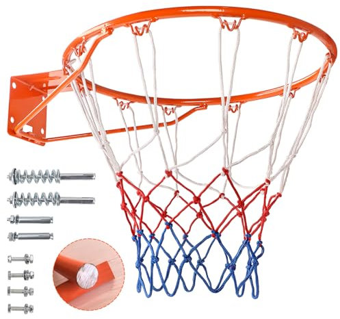 Dripex Basketball Rim 18'' (45cm) Full size Replacement Outdoor Wall Door Mounted with All Weather Net Solid Steel 18 Inch (Orange)