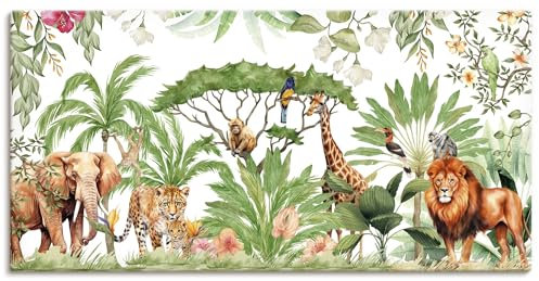 ARTLAND Wanddeko Leinwand Bilder Wandbild 60x30 cm Tiere Pflanzen Elefant Löwe Giraffe Dschungel Afrikas U5HE