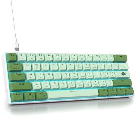 SbocKeeb Gaming tangentbord 60 procent, trådbundet RGB mekaniskt tangentbord America QWERTY, mini 61 tangenter USB-tangentbord anti-ghosting för PC gamer Typist (GS61 RGB-61 Matcha)