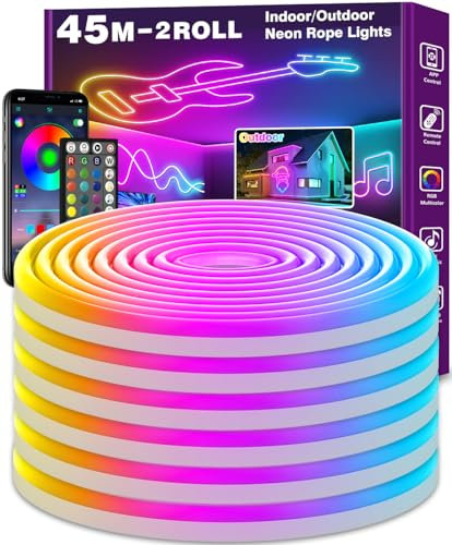 LETIANPAI 45m Neon Led Strip,Flexible LED Streifen,Control with App/Remote,Multiple Modes,IP65 Outdoor RGB Lights Waterproof,Music Sync Gaming