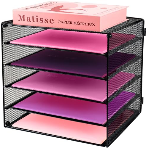 ideallife 5 Fächer Briefablage aus Metall, Mesh Dokumentenablage Schreibtisch-Organizer Papierablage für A4 Dokument, Postkörbe, Papierfächer Zeitschriftenständer für Büro & Schule(Schwarz)