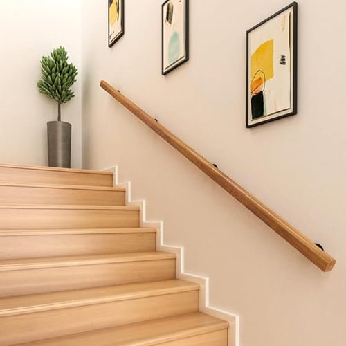 Wooden Handrails for Stairs, Non-Slip Stair Banister with Brackets, Against The Wall Elderly and Children's Safety Grab Bar Kit, for Interior Corridor Villa Building Loft (A, 180cm)