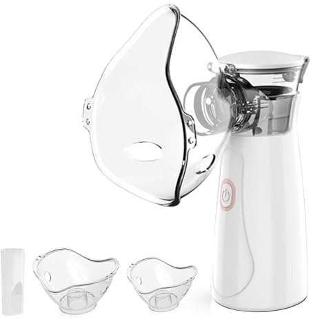 Nebuliser Machine for Adults & Kids, Portable Handheld Inhaler, Ultrasonic Rechargeable Nebulizer with 2 Masks & Mouthpiece, Easy to Use & Clean, Silent Nebuliser for Home & Travel