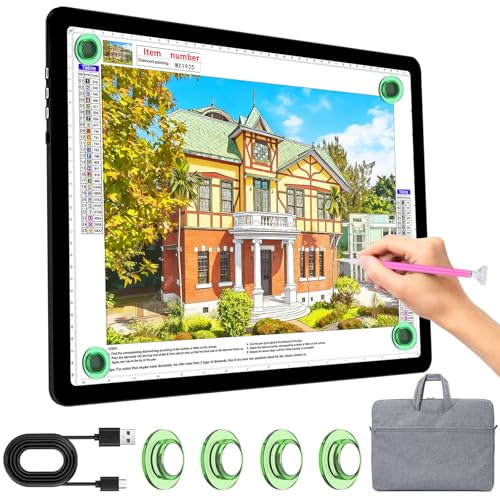 KOBAIBAN A4 Leuchttisch mit Tasche, Magnetisches Leuchtpad mit Seitlichen Physischen Tasten, 3 Farbmodi und 6 Stufig Einstellbare Helligkeit, Lichttafel für Diamantmalerei/Zeichnen (Schwarz)