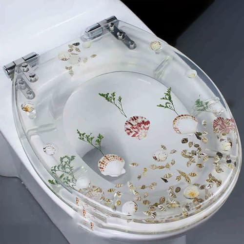 Transparent Resin Toilet Seat,Resin Toilet Seat Lid,Toilet Seat With Soft Close,Transparent 3D Effects Decorative,High Gloss Finishs,Slow Soft Close,for Family Bathroom.