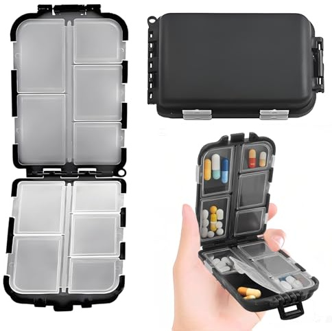 2 Pièces Pilulier, Boite Medicaments Voyage Avec 10 Compartiments, Mini Boite À Comprimés, Boîte À Pilules, Léger Et Robuste, Pill Box Organizer Pour Vitamines, Suppléments Et Médicaments (Noir)