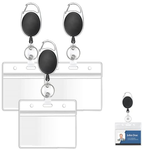 HABNI 3 Stück Schlüsselband Ausziehbar Mit Transparente Kartenhalter,kartenhalter ausweishülle mit band, ID Card Holder Abzeichen Buddy Kit für Schlüsselanhänger und ID Card