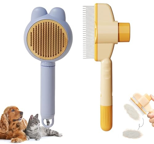 DBAILY 2 cepillos para gatos, peine para gatos con botón de gatillo, cepillo autolimpiante para el cuidado del pelo largo y corto, cepillo de pelo para gatos, perros, caballos, para eliminar el pelo