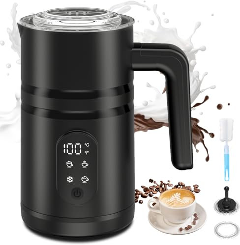 Montalatte Elettrico 5-in-1 | Cappuccinatore Scaldalatte Elettrico 350ml | Macchina per Cappuccino Automatica per Caldo Freddo, Cioccolata & Macchiato, Monta Latte con Display Temperatura (nero)