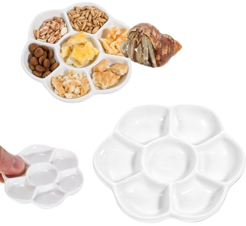 2Pcs Hermit Crab Food Dish, 7 Compartments Anti-Turning Food & Water Bowl, Tiny Reptile Water Bowl for Small Animal Hermit Aquarium Accessory