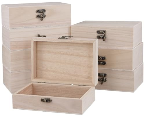 CHUENKUK 8 Stück Naturbelassene Paulowniaholz Holzkisten, 15 x 10 x 5 cm Kleine Holzkiste, Holzkiste mit Deckel für Aufbewahrung von Schmuck Andenken DIY Bastelarbeiten und Home Dekoration