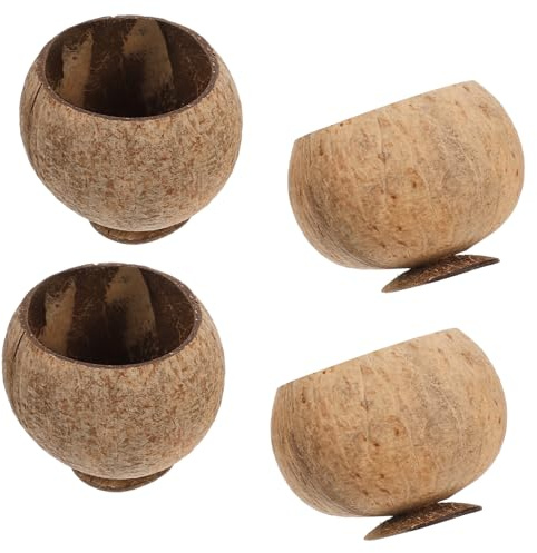 XINRUI Ensemble de 4 bols en coquille noix coco, tasses à dessert rustiques avec base stable pour fêtes sur la plage, pique-niques, cocktails, collations, vaisselle réutilisable, verres texturés