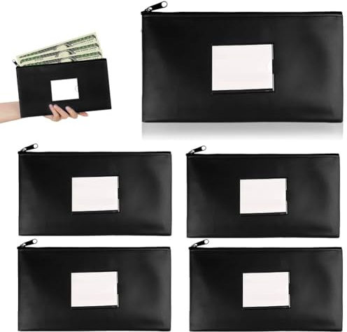 5 Stück Geldtaschen Banktasche Leder Bankmappe, Geldmappe mit Reißverschluss und Fenster, Geldbeutel Geldtasche Etui für Geldscheine, für Schule, Haushalt, Business