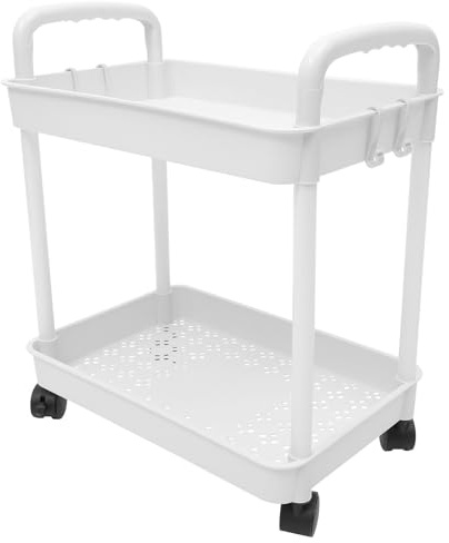 KAILIKETIY Carrello Portaoggetti con Ruote Doppio Ripiano Mobiletto Multiuso Salvaspazio per Cucina Bagno Ufficio e Salone Struttura Robusta e Facile da Pulire