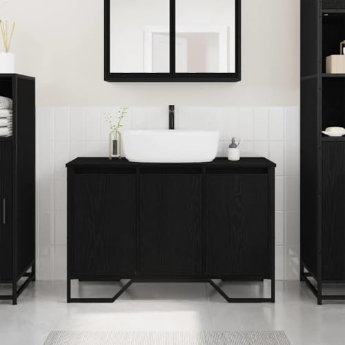 KTHLBRH Mobile per lavabo in legno massiccio, armadio da bagno con ante lisce, spazio rettangolare per piccoli spazi, 91 x 35 x 60 cm, stile rustico e moderno, facile