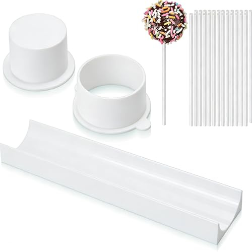Xnqelerate 3Pcs Round Cake Pop Mold Set, Cake Pop Maker with 9 Inch Tray & Sticks, Baking Molds, Multi-Functional Home Baking, for Birthday, Parties, Cookies, Brownies, Sushi (White)