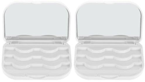 MUCKLILY 3d False Eyelash Storage Box Set of 2 Magnetic Artificial Eyelash Organizer Case Holder for Reusable Lashes Makeup Tool in White for Travel and Home Use