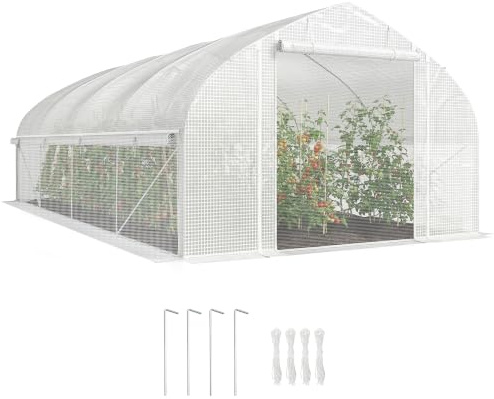 Outsunny Invernadero de Exterior Invernadero de Túnel 6x3x2 m Blanco | 8 Ventanas, Cubierta de PE Anti-UV, Puerta Enrollable con Cremallera, Paredes Laterales con Malla, para Cultivos, Plantas