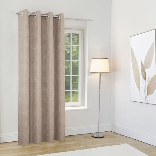 Enhanced Living Knightsbridge Sand Chenille Eyelet 100% Blackout Single Curtain 66 x 84 inch (168x214cm) Thermal Door Curtain Noise Reducing Eyelet French Door Curtains 1 Panel