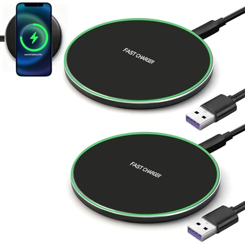 2 Cargadores Inalámbrico de Inducción Qi 35W, Almohadilla de Carga Rápida para Phone 16/15/14/13/12, Auriculares 4/3/2, Galaxy S24/S23/S22/S21, Note, OnePls, Compatible con Todos los Dispositivos Qi