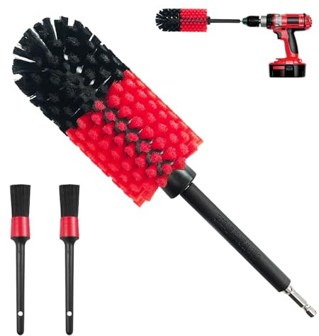 Productos Limpieza Coche, Limpieza Moto con 2 Cepillos (Rojo & Negro) | Cepillo Taladro, Limpia Llantas, para Coches, Motocicletas, Bicicletas, Cuidado Llantas Aluminio, Acero