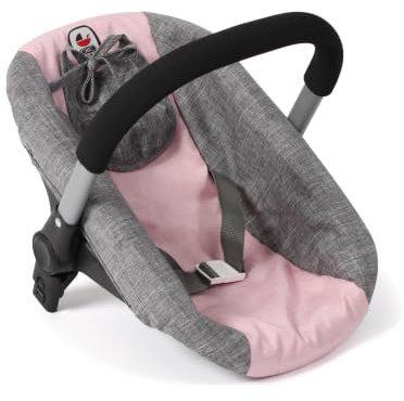 Bayer Chic 2000® Seggiolino auto per bambole con adattatore per passeggino – Melange grigio/rosa – Bambole fino a 52 cm – 3-8 anni