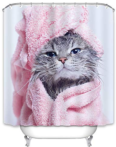 Xlabor Lustig Tier Duschvorhang 240x200 Wasserdicht Anti-Schimmel Stoff mit 12 Duschvorhangringen Waschbar Duschvorhang 240x200cm Katze B