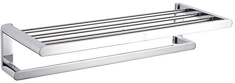 GLYYR Doppel Handtuchhalter Mit Ablage, 2-Tier-Wand Multifunktionsdusche Handtuchhalter Aus Messing Für Bad Hotel Montiert,Chrome