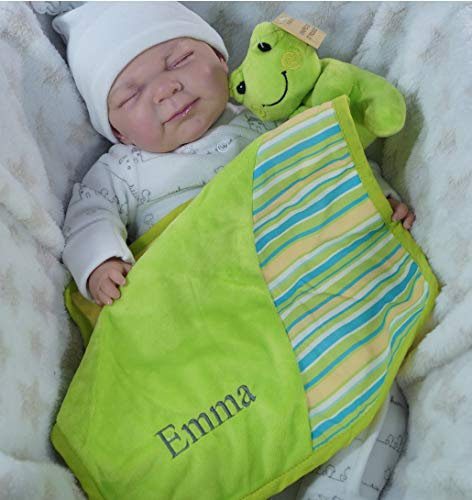 Schmusetuch Bestickt mit Namen Schnuffeltuch Kuscheltuch Tolle Geschenkidee ! (Grün - Frosch 7704)