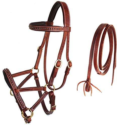 Horse Western 77RS03TN Zaumzeug aus Leder, mit Nieten, gebisslos, Zügel, Hellbraun