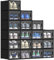 YITAHOME Shoe Box,18Pcs Stackable Shoe Containers,35.1 x 24.9 x 18.5cm,Fit up to UK Size 11,Medium Size Shoe Storage,Non-toxic Plastic Drop Front Shoe Organisers,Black Shoe Storage Box
