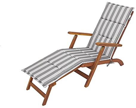 HOBBYGARDEN Sonnenliege & Liegestuhl Auflage – Outdoor Kissen für Gartenliege & Gartenmöbel | Komfort-Polster für Garten & Terrasse | 182x42x4 cm, Grau mit grauen Streifen